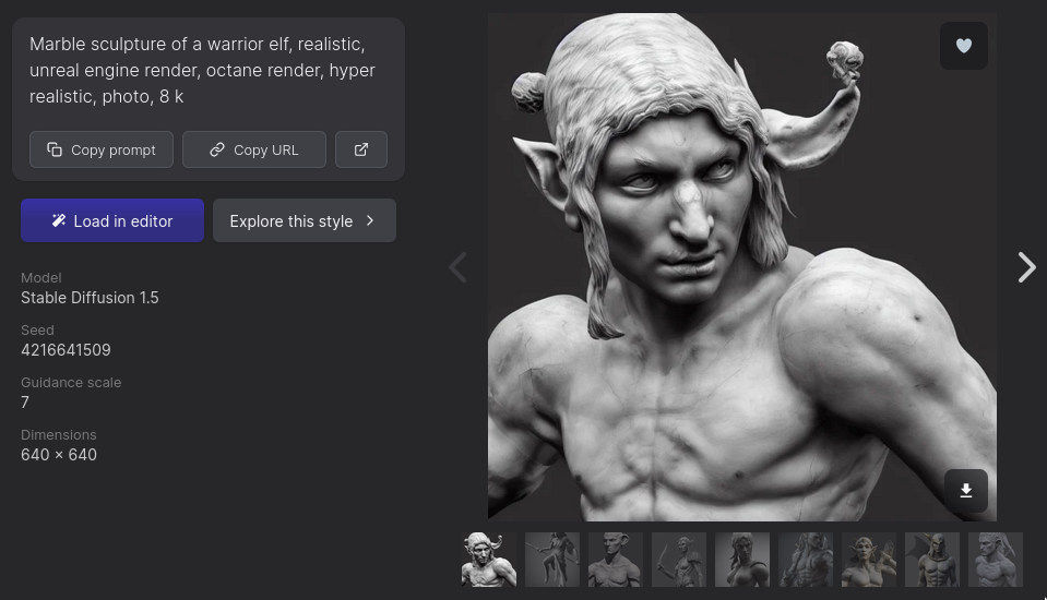 Currently can make 3D Concept art, which is helpful for marketing and guiding modellers, but in the future this model will be a real thing with 1 button. image of elf in a 3D concept art
